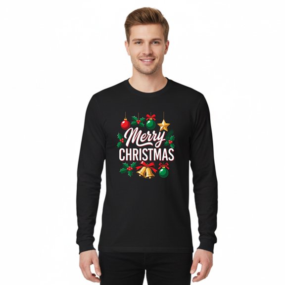 Gildan Men's Christmas Graphic T-Shirt, Long Sleeve Soft Slim Fit Xmas Holiday Printed Black Tee S