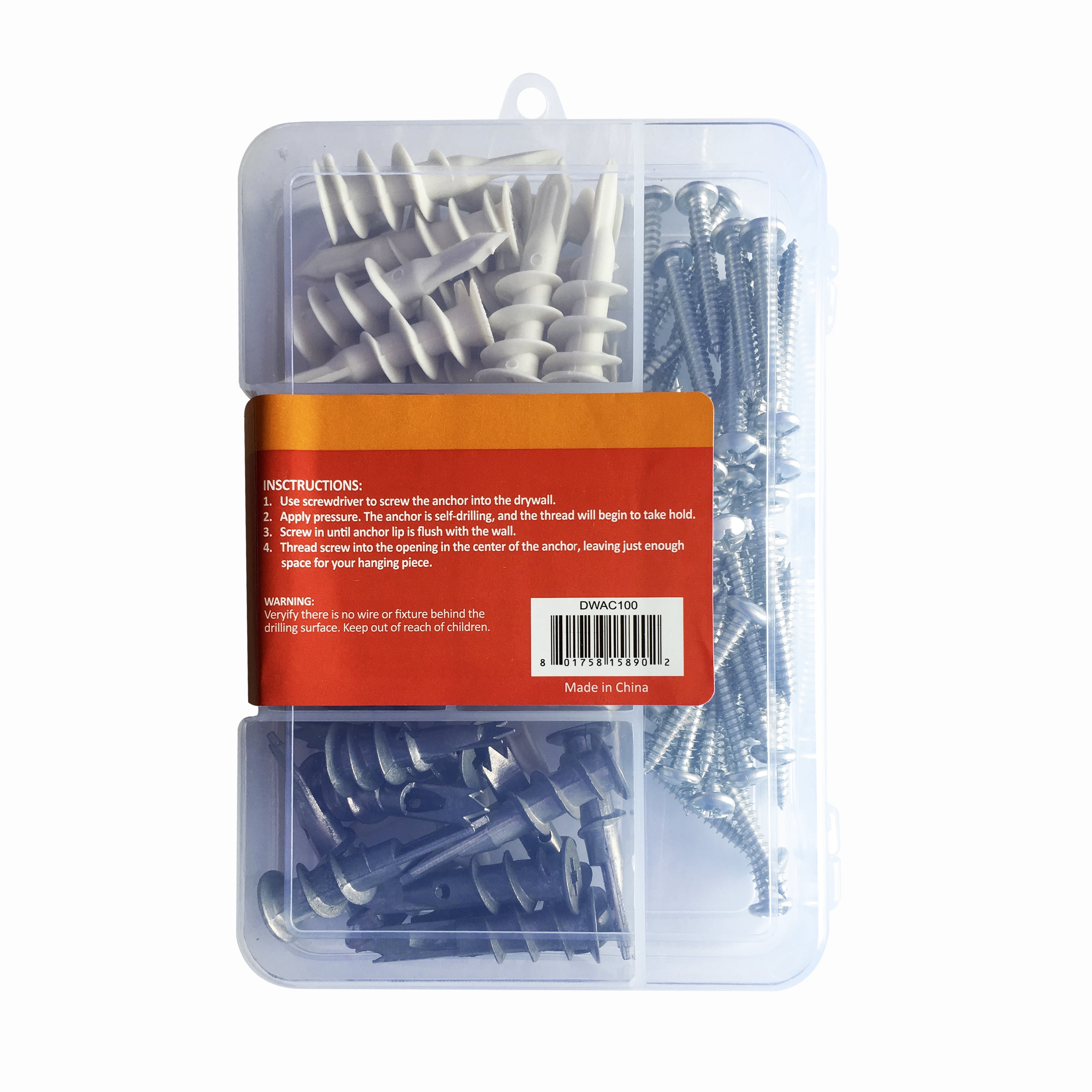 Robtec Drywall Anchor Assortment, 3/8”- ½” x 1-1/4”–1-5/8” (100-Pack)