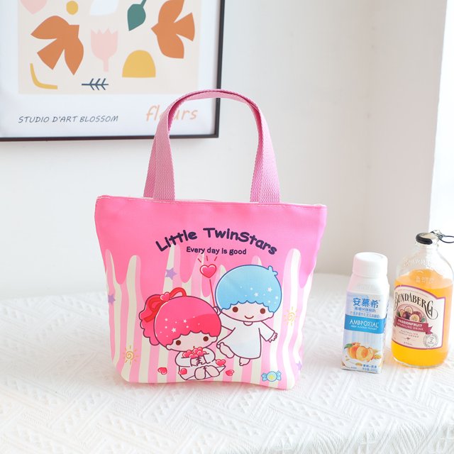 XRH Anime Kuromi KT Cat Keroppi bolsa de almuerzo portátil de dibujos animados bolsa Bento patrón de muñecas Kawaii bolso de gran capacidad bolsa de almacenamiento