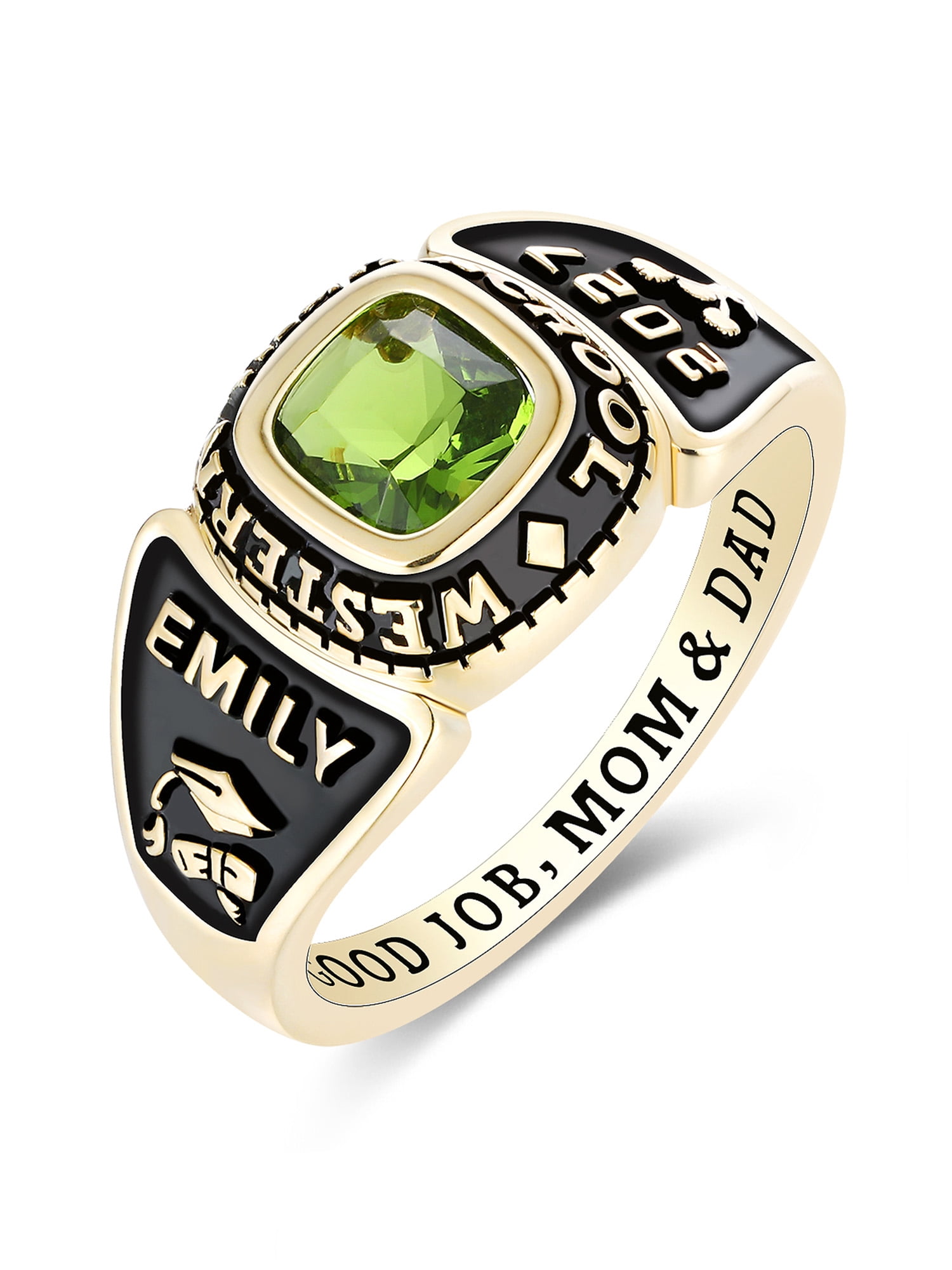 Mementos USA Customized Women's Class Ring Sterling Silver for High School College-Gold-Eternal