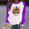 thumbnail image 4 of Xuyuer Mardi Gras Shirts for Women Shirt Funny Mask Graphic Tee Carnival Long Sleeve Shirt V Neck Top, 4 of 6