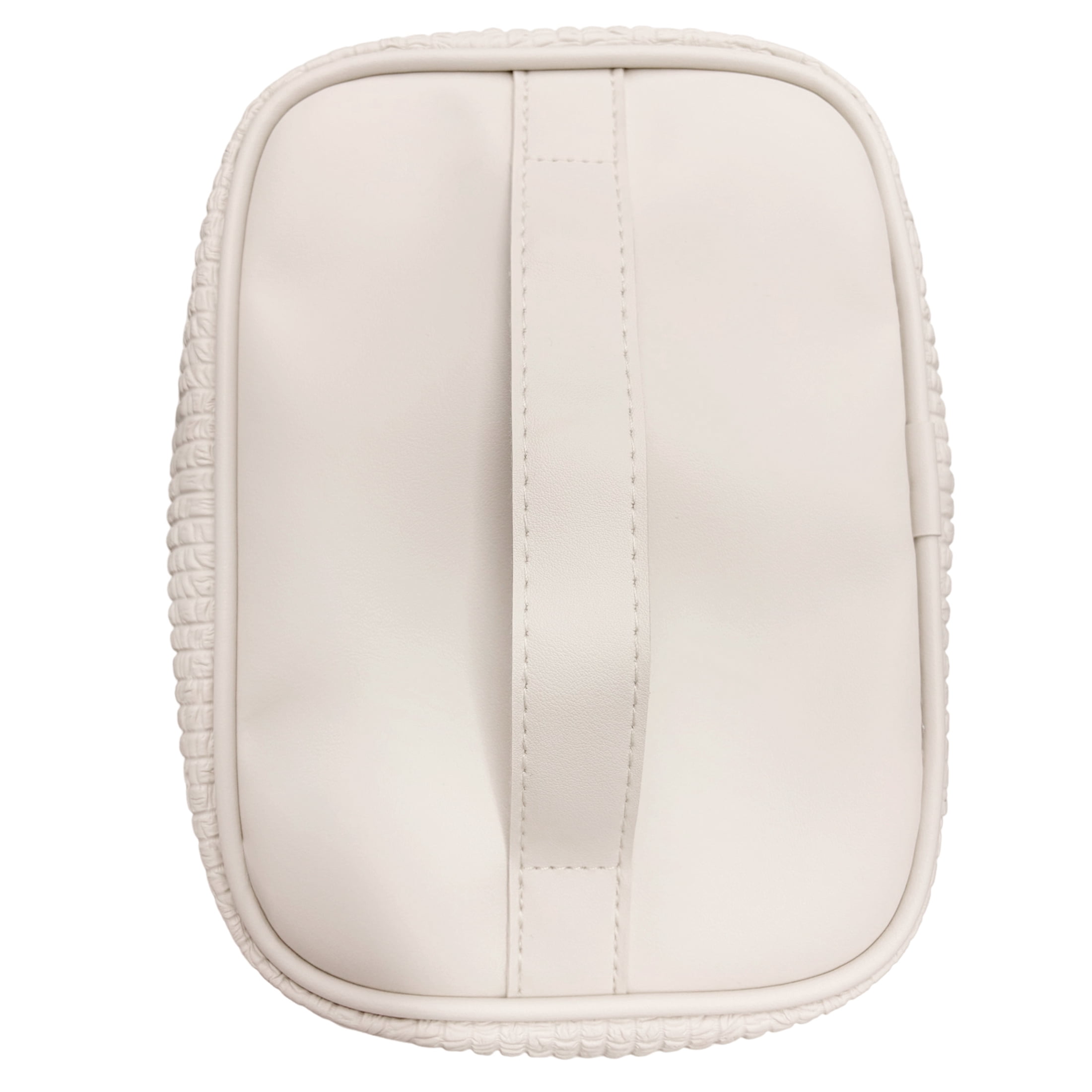 GARITIN Makeup Bag, Large Capacity Travel Cosmetic Organizer with Brush Slots, Toiletry Bag for Women, Quilted Leather Embossed, Off-White