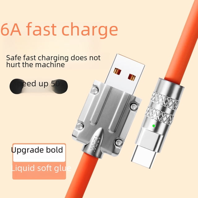 Cable de carga de aleación de zinc de 6 A, súper rápido, adecuado para cargar la línea de datos del teléfono móvil, cable de carga tipo C para Apple Huawei