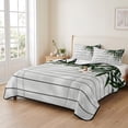 thumbnail image 2 of Quilts Twin Size Bedding Set, Japanese Style Lightweight Quilted Comforter, Minimalist Green Leaves Plants Brick Soft Reversible Bedspread Coverlet with Pillow Covers for All Season, 68" x 86", 2 of 9