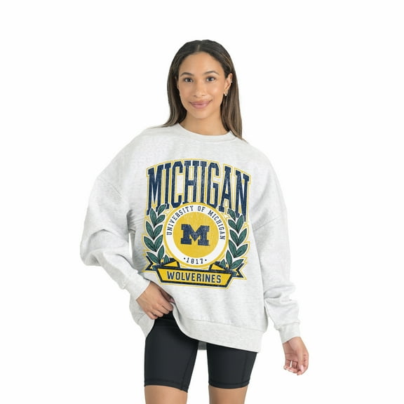 Women's Gameday Couture Gray Michigan Wolverines Premium Fleece Drop Shoulder Oversized Pullover Sweatshirt