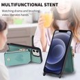 thumbnail image 3 of Compatible with iPhone 12 Pro / 12 Case Wallet, with Credit Card Holder Zipper Pocket Crossbody Strap Heart Pattern PU Leather Magnetic Clasp Kickstand Heavy Duty Protective Flip Cover, Green, 3 of 12