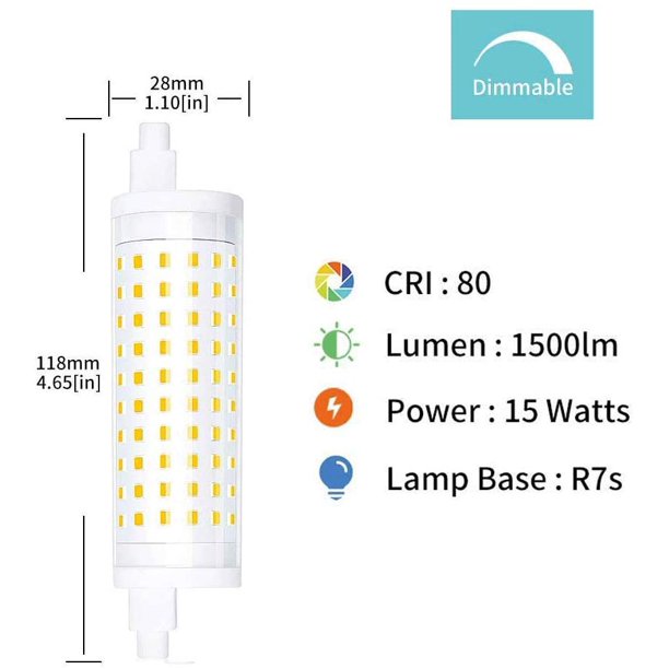 2-PCS Regulable 15W R7S 118mm Bombilla LED Lámpara lineal J118 T3 220V 360 Grados 1500 Lumen Equivalente 150W Bombilla halógena Blanco positivo 4000K para jardín, corredor, Lampadai ShuxiuWang 8390614264892