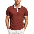 thumbnail image 2 of Men's Polo Shirts with Collar Solid Color Summer Casual Button Business Commuting Short Sleeved Golf Shirts for Men Brick Red L, 2 of 4