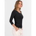 thumbnail image 3 of ANRABESS V Neck Shirts for Women 3/4 Sleeve Ribbed Knit Fitted Tee, Soft Stretch Basic Casual Work Top Black Large, 3 of 9