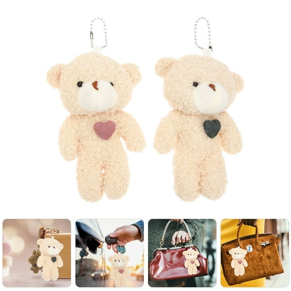 HONMEET Handbag Pendant Stuffed Bear Keychain Pendant Plush 2Pcs 4.7X3.0X1.4In