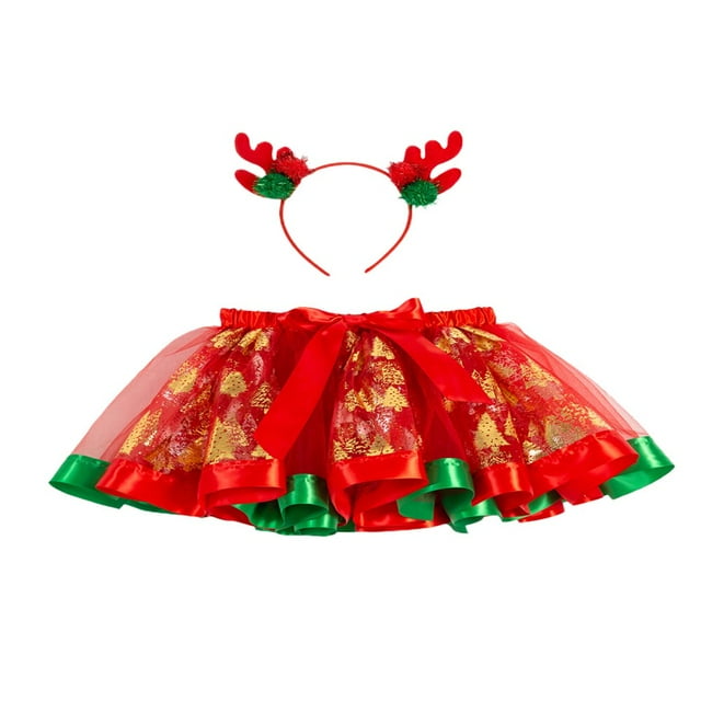 Jupe de Princesse pour Fille, Jupe Tutu à Imprimé de Noël avec Bandeau Orignal, Ensemble