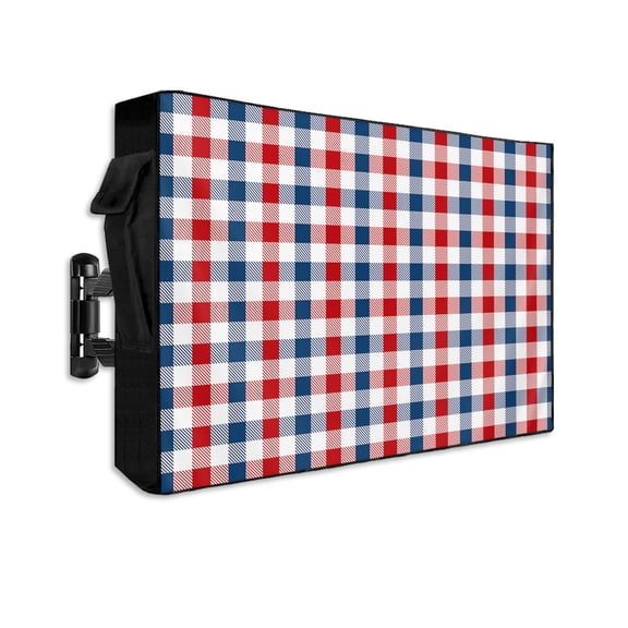 4th of July Outdoor TV Cover 52 to 55 Inch Weatherproof, Independence Day Red Blue Plaid 600D Oxford TV Covers with Waterproof Zipper, Outside Flat TV Screen Protector Size 52"W x 19"H x 4.5"D