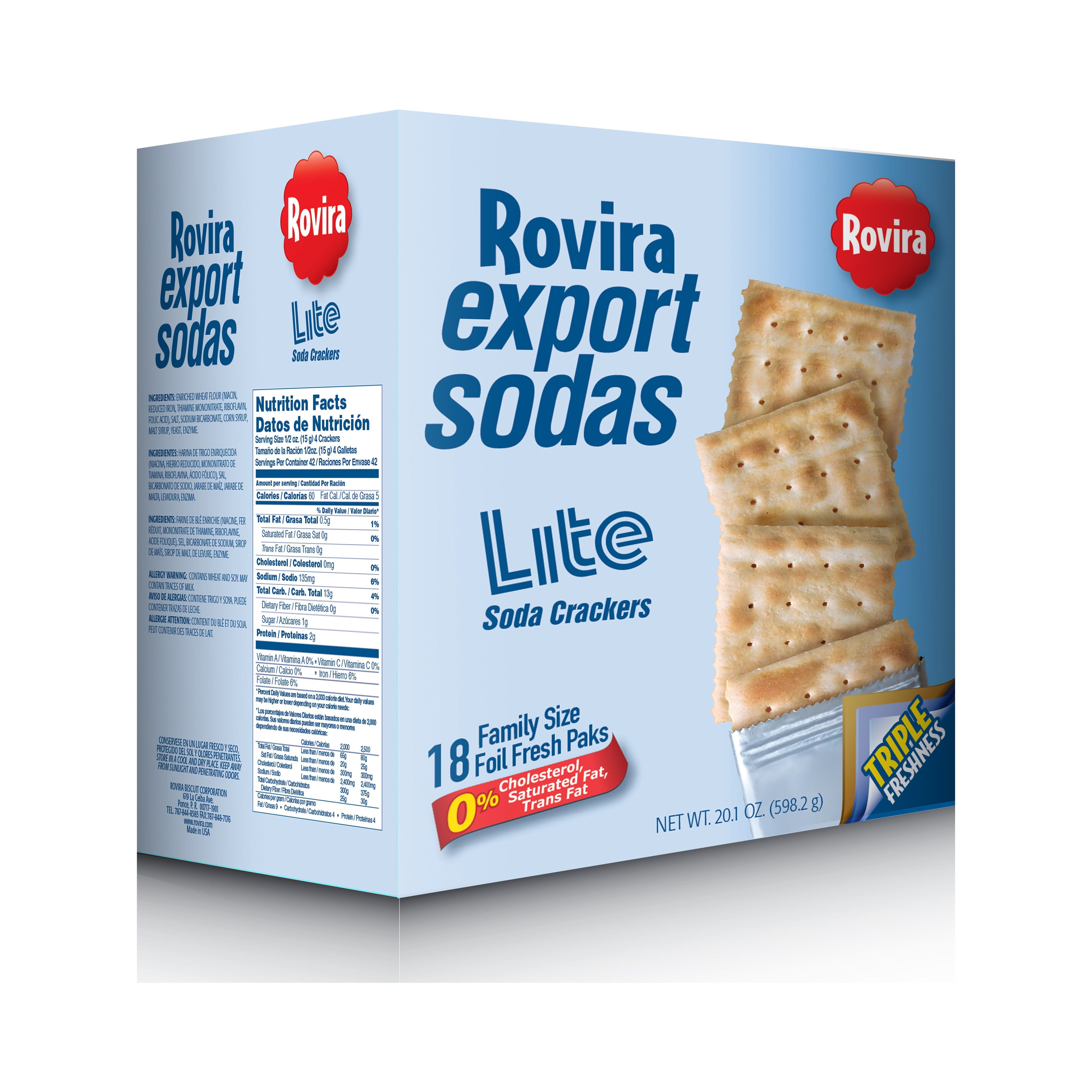 Rovira Export Sodas Lite Soda Crackers, 20oz Box
