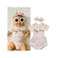 thumbnail image 5 of Baby Girls Letter Print Romper + Daisy Print Shorts + Bow Headband 3 Piece Summer Outfits Set, 5 of 7