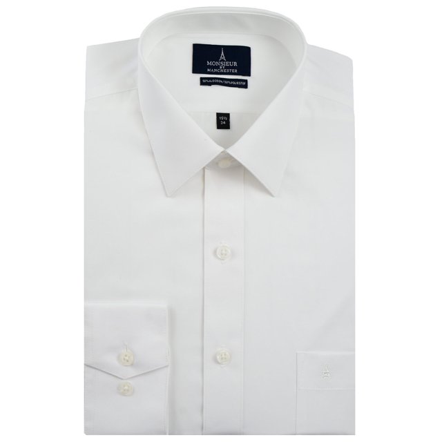 Monsieur Camisa de Vestir Regular Fit Blanco, 16" Cuello 35" Manga Monsieur 13046B