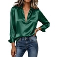 thumbnail image 3 of HAiming Plus Size Tops for Women Long Sleeve Silk V Neck Blouses Loose Casual Elegant Solid Color Shirts Office Tops, 3 of 9