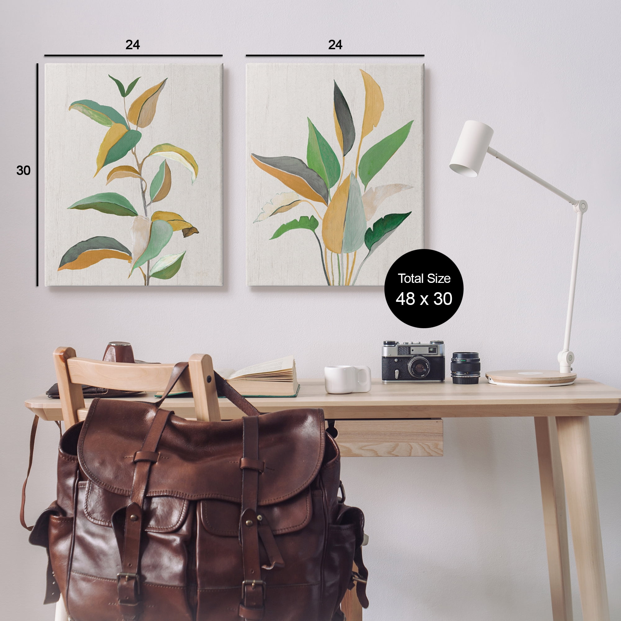 Stupell Industries Modern Split Plant Leaves Botanical & Floral Painting Gallery Wrapped Canvas Art Print Wall Art, 24 x 30, Set of 2