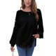 thumbnail image 1 of Camiseta de manga larga negra para mujer, cuello redondo, corte holgado, tejido suave y transpirable, talla XL, 1 of 8