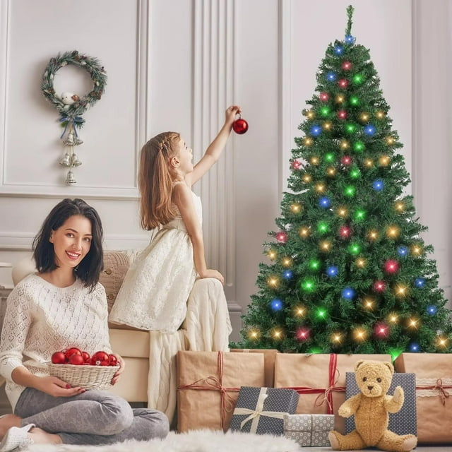 6.5Ft Christmas Tree, Pre-Lit Xmas Tree with 350 Warm White & Color Lights, Artificial Christmas Tree with 8 Modes for Holiday Decor, Easy Assembly, Green