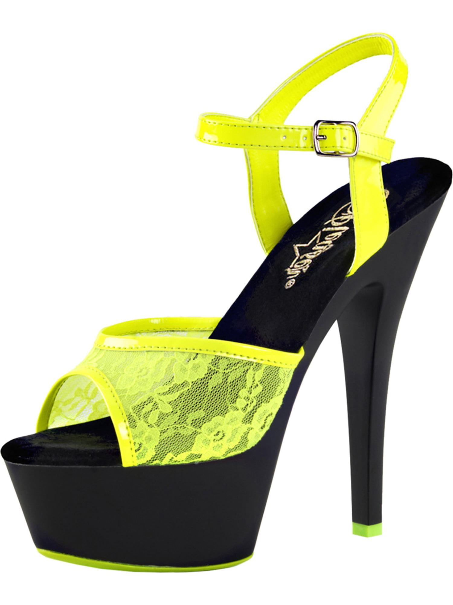 Summitfashions Womens Neon Yellow Heels Lace Shoes Platform Sandals 
