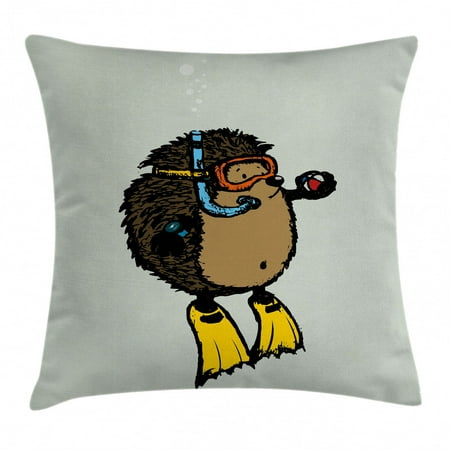 Animal Throw Pillow Cushion Cover Cartoon Scuba Diver Hedgehog