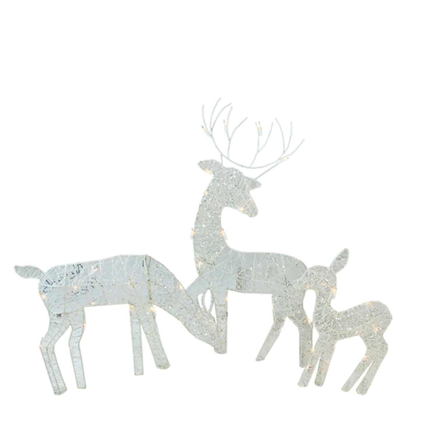3 Piece White Glittered Doe Fawn And Reindeer Lighted 3 Piece White Glittered Doe Fawn And Reindeer Lighted Outdoor Decorations