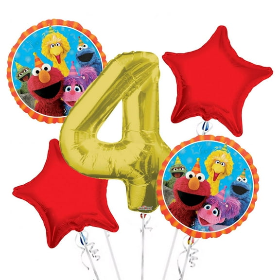 Sesame Street Elmo Balloon Bouquet 4th Birthday 5 pcs - Party Supplies