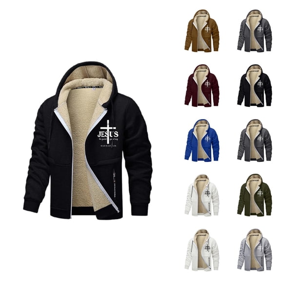 Men's Heavyweight Lined Windproof Zip Up Outerwear Jackets Warm Hooded Sweatshirt Multiple Colours Men Cotton Fleece Hooded Sweatshirt