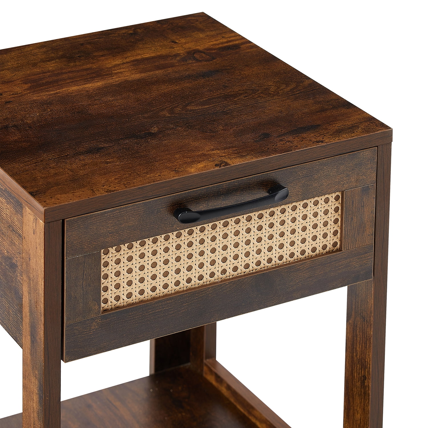 Kadyn Rattan Side Table, 15.75" Bedside Table with Drawer, Modern Farmhouse Nightstand for Living Roon, Rustic Brown Kadyn Rattan Side Table, 15.75" Bedside Table with Drawer, Modern Farmhouse Nightstand for Living Roon, Rustic Brown