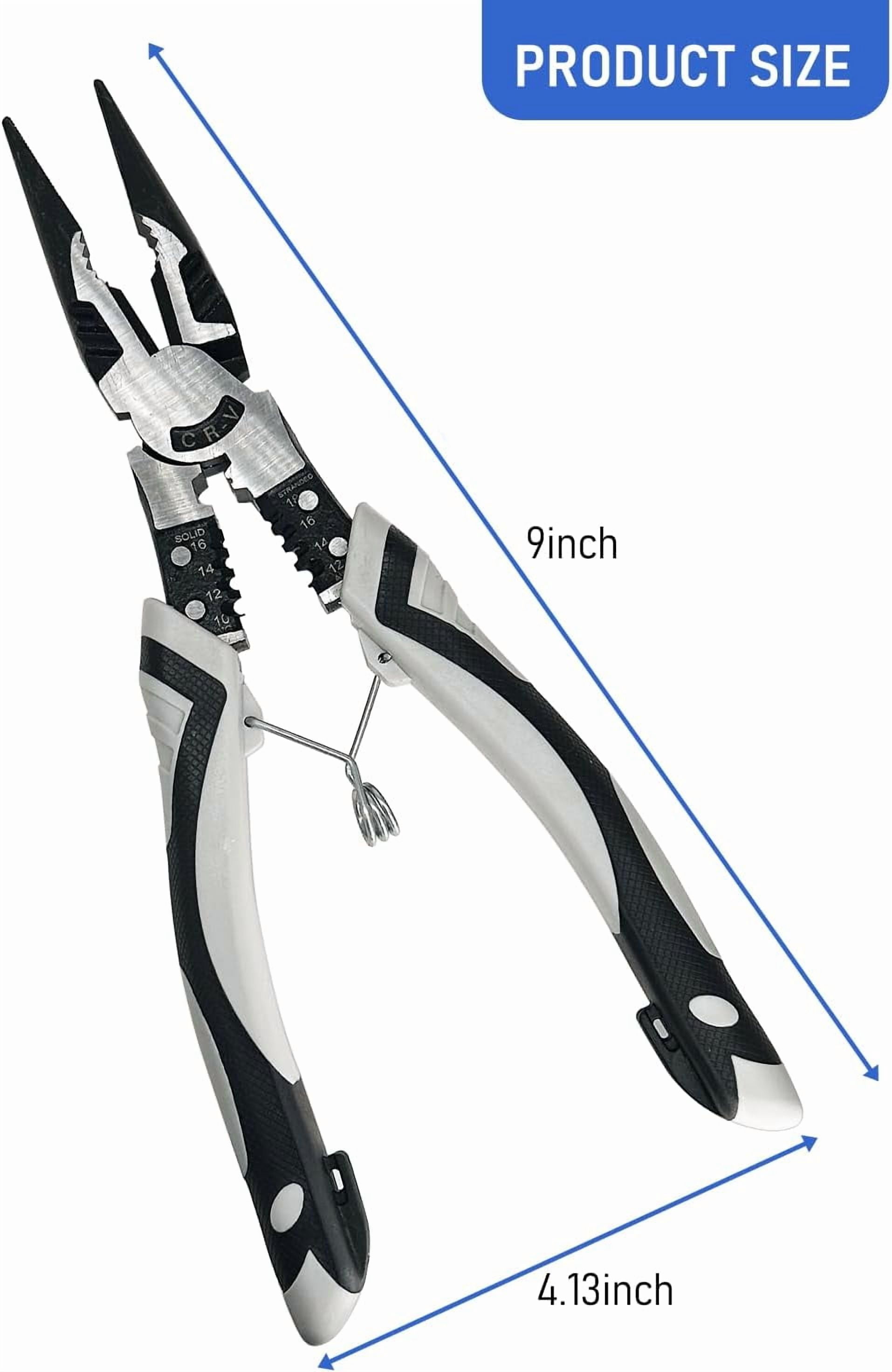 ABCISI 9-inch Needle Nose Pliers with Wire Stripper/Crimper/Cutter, Chrome Vanadium Steel Industrial Grade Multifunctional Precision Pliers with Sharp and Hardened Cutting Edges