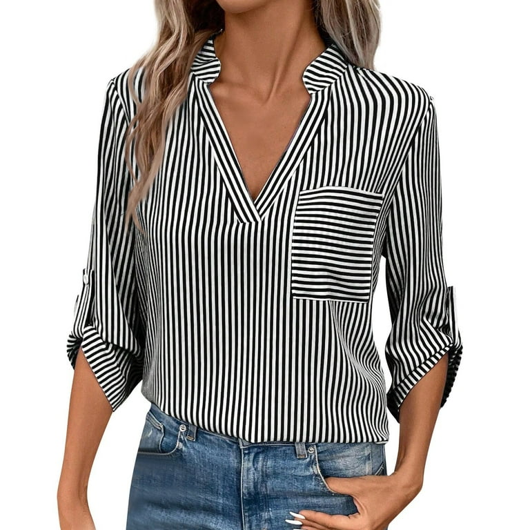 Women's Striped Print Long-Ssleeved Shirt Women's Striped Print Long-Ssleeved Shirt