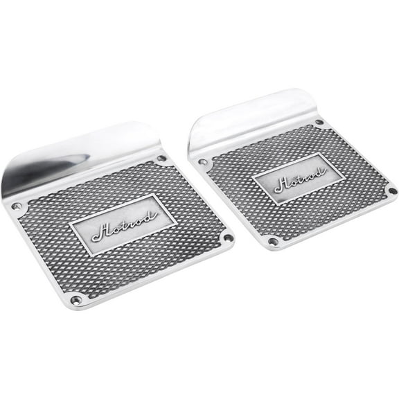 Speedway Motors Polished Aluminum Hot Rod Step Plates, Diamond Pattern Universal Fit Foot Step Pair with 8.5 x 8 Inch Plates and Raised Script Design for Custom Builds
