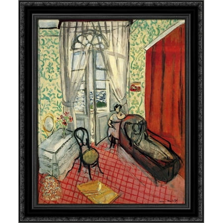 Woman On Sofa Or Couch 20x24 Black Ornate Wood Framed Canvas Art By Matisse Henri