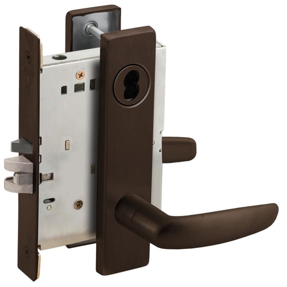 Schlage L9070J 07L 613 Grade 1 Classroom Mortise Lock Schlage FSIC Less Core 07 Lever L Escutcheon Dark Oxidized Satin Bronze Oil Rubbed Finish Field Reversible