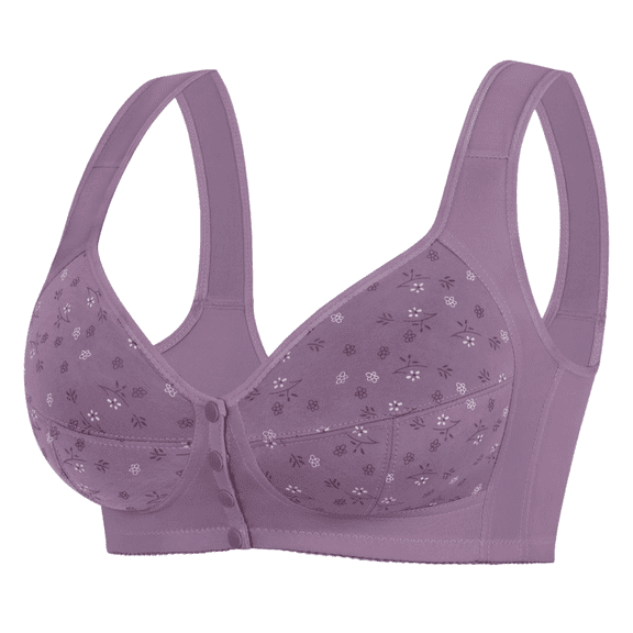 ZDNIXIAN Jelly Bras for Women Women's Front‑Button Floral Print Wireless Bra, Wide Strap Soft Support Comfortable Daily Inner Wear