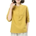 thumbnail image 2 of Fanxing Embroidered Linen Shirt Women Summer Going Out Tops Cotton And Linen 3/4 Sleeve Length Shirts M-2XL, 2 of 4