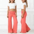 thumbnail image 2 of YOUYEDIAN Yoga Pants Girls Fold Over Low Waist Wide Leg Sweatpants Flare Leggings Bell Bottoms Y2K Foldover Pants (Watermelon Red, 13-14 Years), 2 of 6