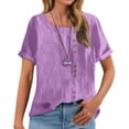 thumbnail image 3 of Tittly Womens Linen Shirt Women'S Gauze Tops Linen Blouses for Women Women's Retro Round Neck Button Cotton Linen Loose Casual Shirt Top T Shirt Beach Casual Purple, 3 of 8