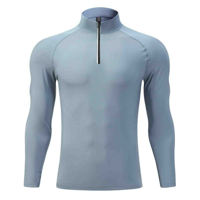 pstuiky camisas de manga larga para hombre, Ropa deportiva para hombre, cuello alto, media cremallera, color liso, secado rápido, para correr, manga larga. top de hombre xxxl