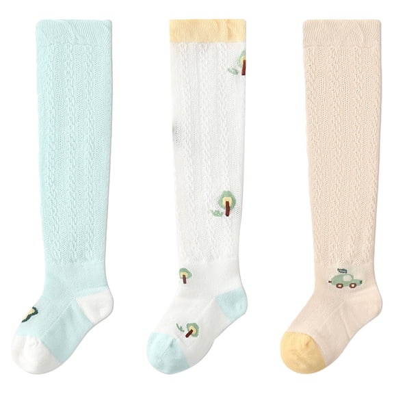 JCCXIN Child Toddler Boys Girls Knee-High Socks Cotton Ruffles Soft Comfort Casual Everyday Wear Breathable Spring Summer Sweet Outdoor Socks,3 Pack,0-2 Years