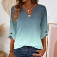 thumbnail image 2 of Womens 3/4 Length Sleeve Tunic Tops Casual Gradient V Neck Shirts Business Work Blouses Trendy Flowy Tees Cyan L, 2 of 6