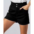 thumbnail image 2 of URBAN DAIZY Women's High Waisted Denim Shorts Elastic Waistband Paperbag Cuffed Roll Hem Vintage Jean Pants with Pockets A48_6616 Black S, 2 of 3