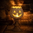 thumbnail image 5 of MYUNNIL Rustic White Pumpkin Tealight Candle Holder, Autumn Farmhouse Vintage Wooden Pumpkin Lamp with Bow, 6 Inch Mini Cute Halloween Table Centerpiece for Fireplace Shelf Desk Home Decor, 5 of 7