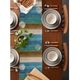 thumbnail image 4 of Table Runner Dresser Scarf 13 x 72 Inch Teal Blue Brown Wooden Board Gradient Farmhouse Country Table Runners Non-Slip Heat Kitchen Dining Table Decor for Indoor Outdoor Home Party Decoration, 4 of 7