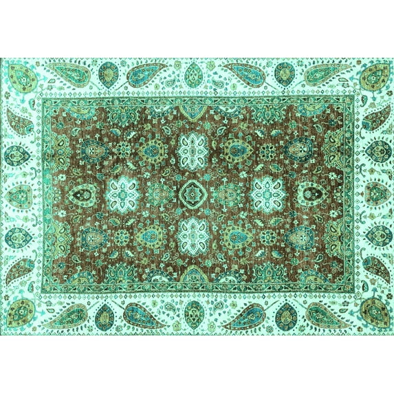 Ahgly Company Indoor Rectangle Oriental Turquoise Blue Traditional Area Rugs, 8' x 12'