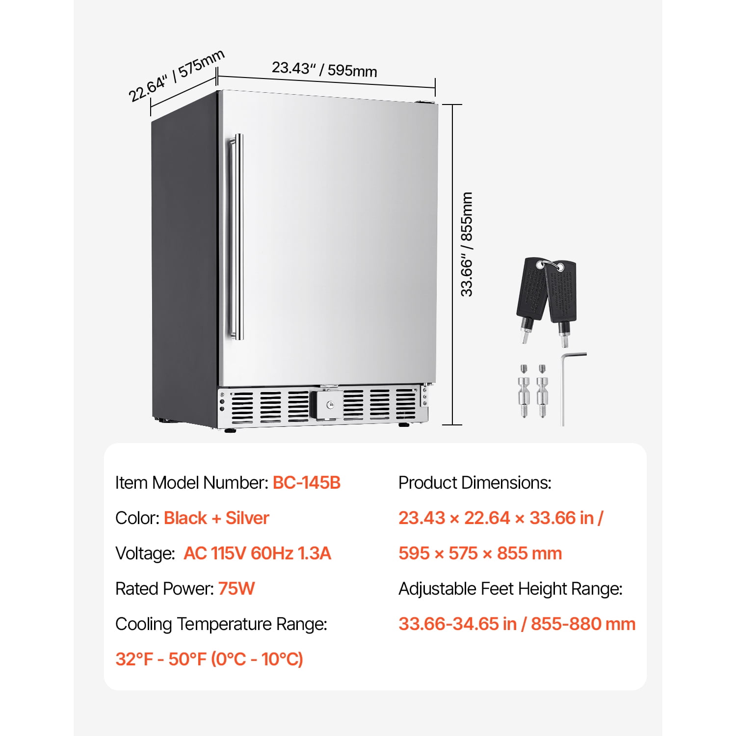 KFFKFF 24 Inch Under Counter Refrigerator, 180 Cans Beverage Refrigerator for Patio & Kitchen, Beverage Cooler for Home & Commercial Use