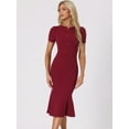 thumbnail image 2 of Unique Bargains Women's Vintage Work Short Sleeve Mermaid Bodycon Dress M Dark Red, 2 of 6