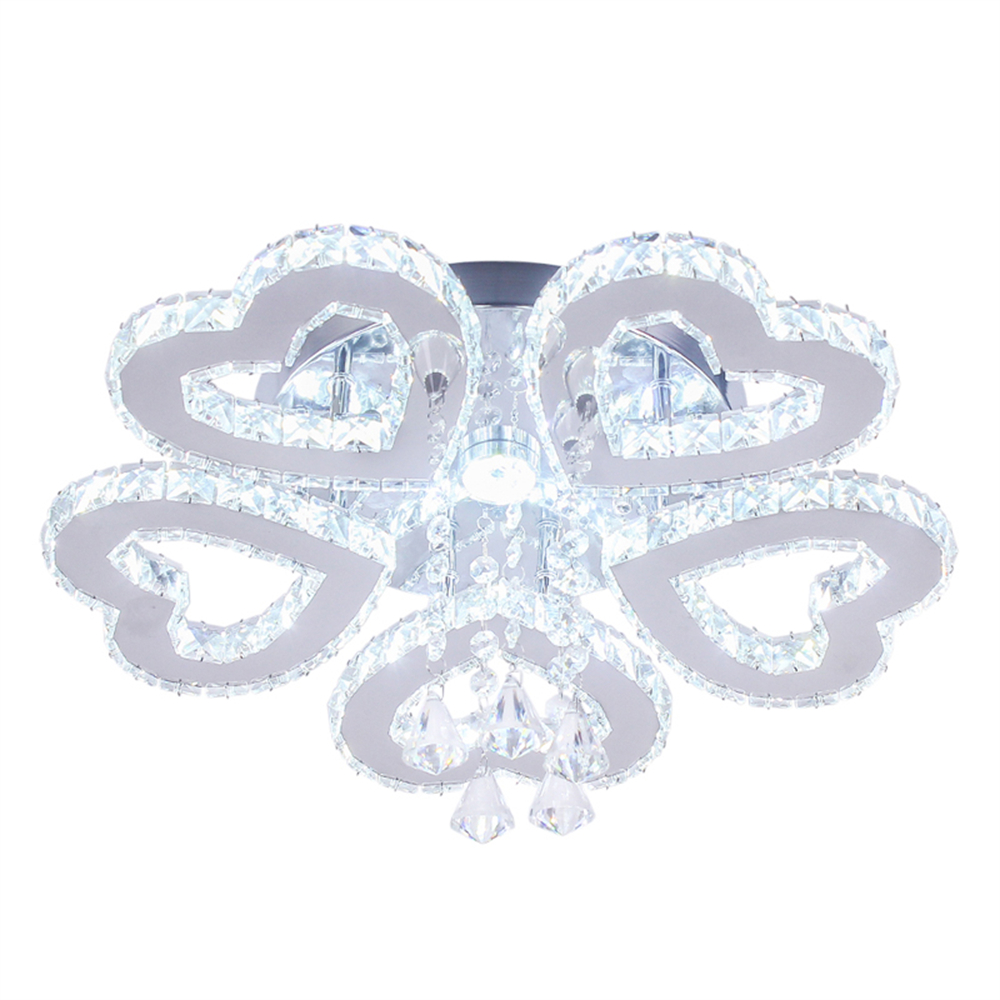 FRIXCHUR Modern 5 Heart Ring Crystal Chandelier LED Ceiling Light Fixture for Living Room Dinning Room Bedroom Hallway (Cool White)