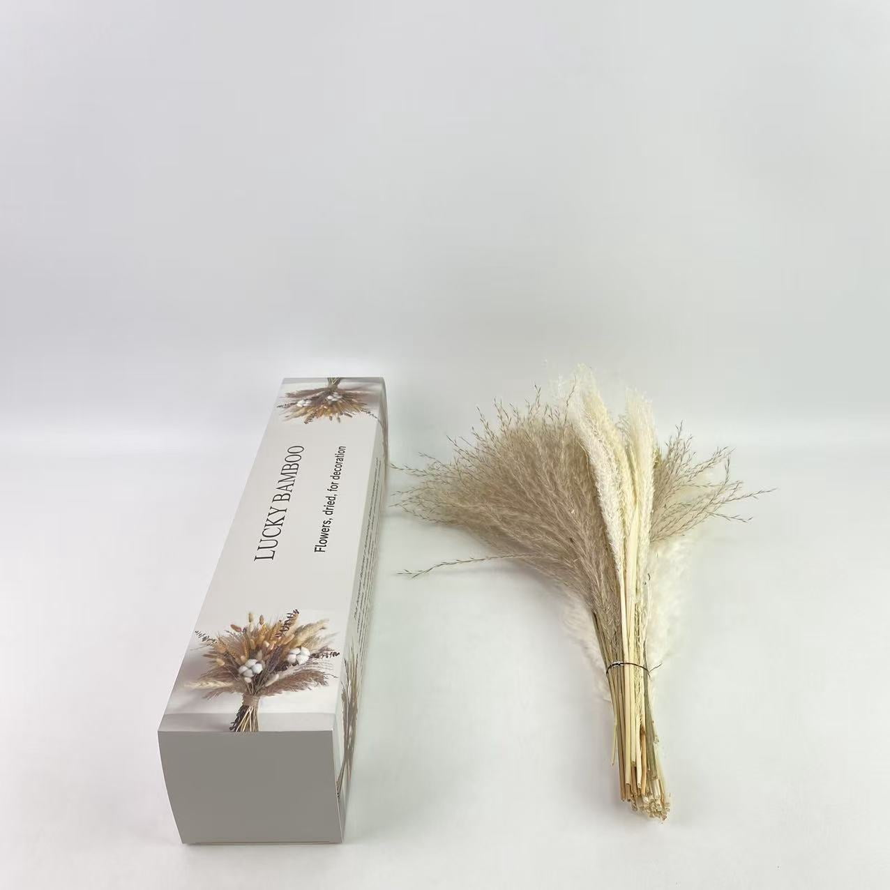 LUCKY BAMBOO Flowers, dried, for decoration, dried, for decoration,Natural Dried Flower Bouquet - Pampas Grass, Cotton Stems, Bunny Tails, Eucalyptus, Lavender & Wheat