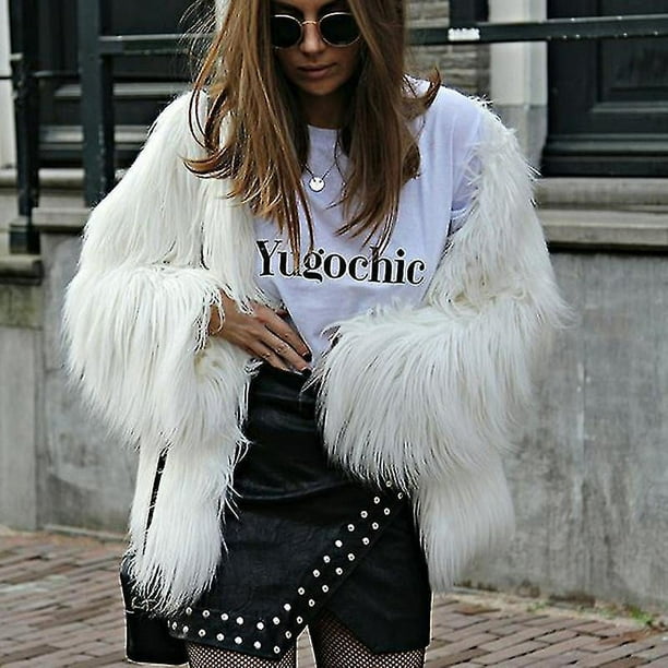 Women Luxur Fluffy Faux Fur Coat Jacket OutwearL Bodega Aurrera en linea
